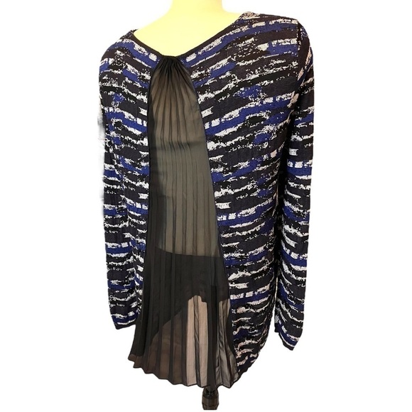 Lafayette 148 Long Sleeve Tunic Jacquard Sweater with Plisse Sheer Back Panel - Picture 9 of 13